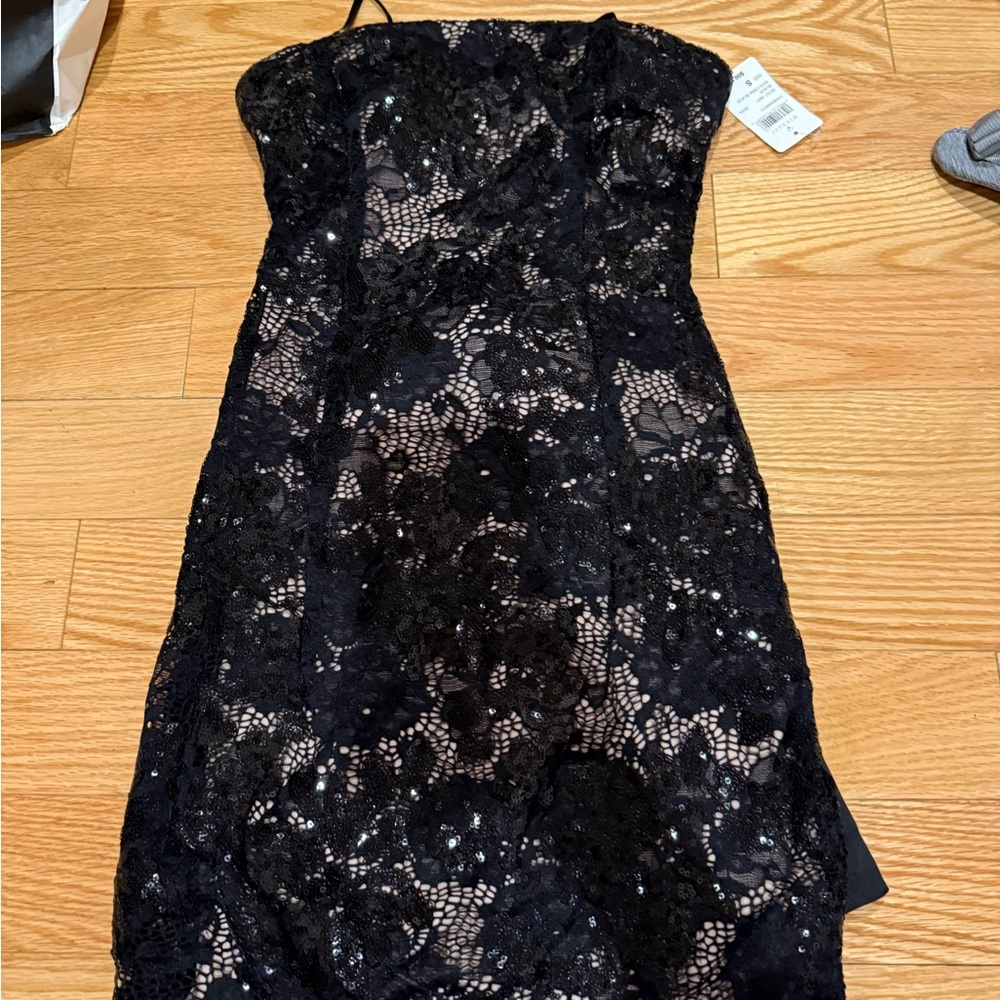 Windsor Black Strapless Lace Sequin Dress